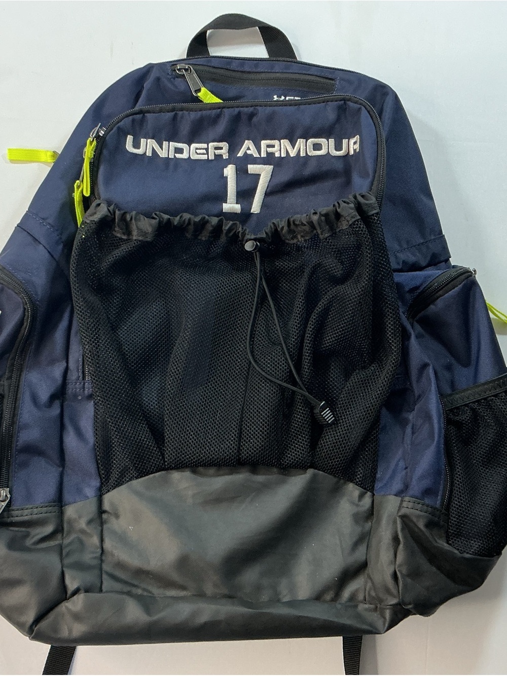 Under Armour Navy Blue and Black Backpack with Neon Accents